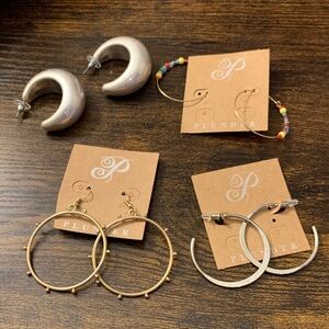 4 piece Plunder Mixed Hoop Earring Set - Silver, Gold & Multicolor Beads